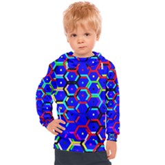 Blue Bee Hive Pattern Kids  Hooded Pullover by Amaryn4rt