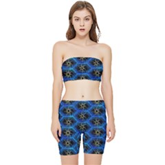 Blue Bee Hive Pattern Stretch Shorts And Tube Top Set by Amaryn4rt