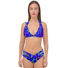 Blue Bee Hive Pattern Double Strap Halter Bikini Set by Amaryn4rt