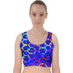 Blue Bee Hive Pattern Velvet Racer Back Crop Top by Amaryn4rt