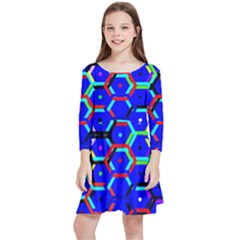 Blue Bee Hive Pattern Kids  Quarter Sleeve Skater Dress by Amaryn4rt