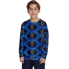 Blue Bee Hive Pattern Kids  Crewneck Sweatshirt by Amaryn4rt