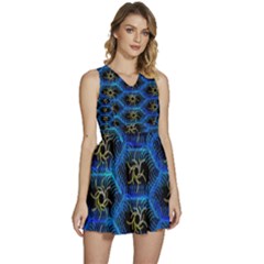 Blue Bee Hive Pattern Sleeveless High Waist Mini Dress by Amaryn4rt