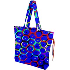 Blue Bee Hive Pattern Drawstring Tote Bag by Amaryn4rt