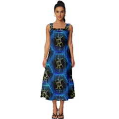 Blue Bee Hive Pattern Square Neckline Tiered Midi Dress by Amaryn4rt