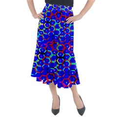 Blue Bee Hive Pattern Midi Mermaid Skirt by Amaryn4rt