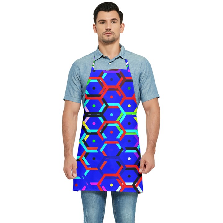 Blue Bee Hive Pattern Kitchen Apron