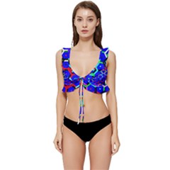 Blue Bee Hive Pattern Low Cut Ruffle Edge Bikini Top by Amaryn4rt