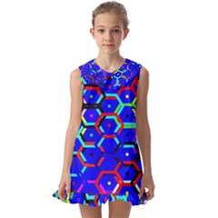 Blue Bee Hive Pattern Kids  Pilgrim Collar Ruffle Hem Dress by Amaryn4rt