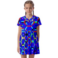 Blue Bee Hive Pattern Kids  Asymmetric Collar Dress by Amaryn4rt