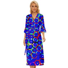 Blue Bee Hive Pattern Midsummer Wrap Dress by Amaryn4rt