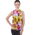 Flowers Blossom Bloom Nature Plant Mock Neck Chiffon Sleeveless Top View1