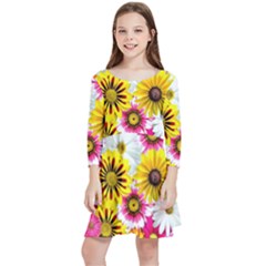 Flowers Blossom Bloom Nature Plant Kids  Quarter Sleeve Skater Dress by Amaryn4rt