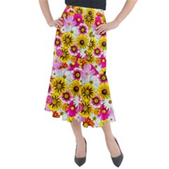 Flowers Blossom Bloom Nature Plant Midi Mermaid Skirt by Amaryn4rt