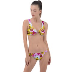 Flowers Blossom Bloom Nature Plant Ring Detail Crop Bikini Set by Amaryn4rt