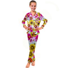 Flowers Blossom Bloom Nature Plant Kids  Satin Long Sleeve Pajamas Set by Amaryn4rt