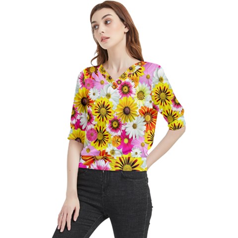 Flowers Blossom Bloom Nature Plant Quarter Sleeve Blouse by Amaryn4rt