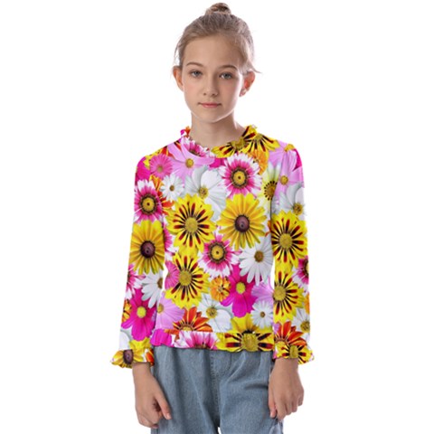 Flowers Blossom Bloom Nature Plant Kids  Frill Detail T-shirt by Amaryn4rt