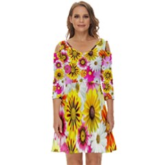 Flowers Blossom Bloom Nature Plant Shoulder Cut Out Zip Up Dress by Amaryn4rt