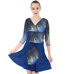 Fish Blue Animal Water Nature Quarter Sleeve Front Wrap Dress by Amaryn4rt