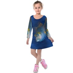 Fish Blue Animal Water Nature Kids  Long Sleeve Velvet Dress by Amaryn4rt