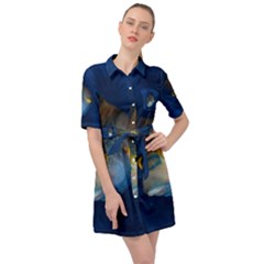 Fish Blue Animal Water Nature Belted Shirt Dress by Amaryn4rt