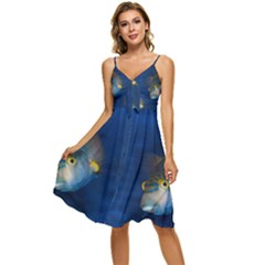 Fish Blue Animal Water Nature Sleeveless Tie Front Chiffon Dress by Amaryn4rt