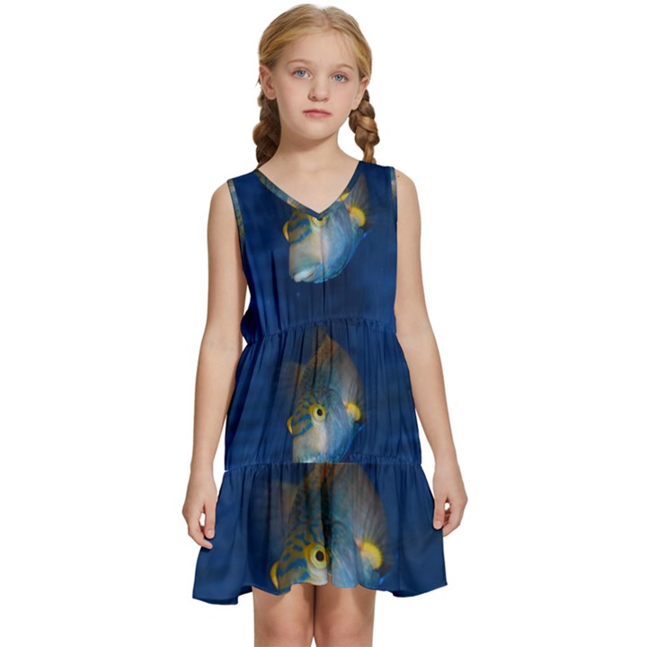 Fish Blue Animal Water Nature Kids  Sleeveless Tiered Mini Dress