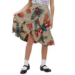 Tattoos Colorful Seamless Pattern Kids  Ruffle Flared Wrap Midi Skirt