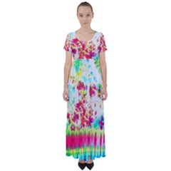 Pattern Decorated Schoolbus Tie Dye High Waist Short Sleeve Maxi Dress by Amaryn4rt