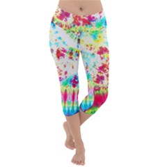 Pattern Decorated Schoolbus Tie Dye Lightweight Velour Capri Yoga Leggings