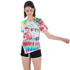 Pattern Decorated Schoolbus Tie Dye Asymmetrical Short Sleeve Sports T-shirt by Amaryn4rt