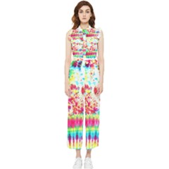 Pattern Decorated Schoolbus Tie Dye Women s Frill Top Chiffon Jumpsuit by Amaryn4rt