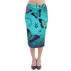 Texture Butterflies Background Velvet Midi Pencil Skirt by Amaryn4rt