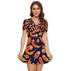 Space Patterns Pattern V-neck High Waist Chiffon Mini Dress by Amaryn4rt