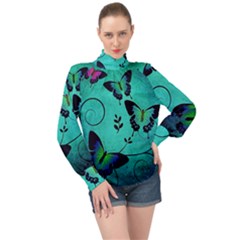 Texture Butterflies Background High Neck Long Sleeve Chiffon Top by Amaryn4rt