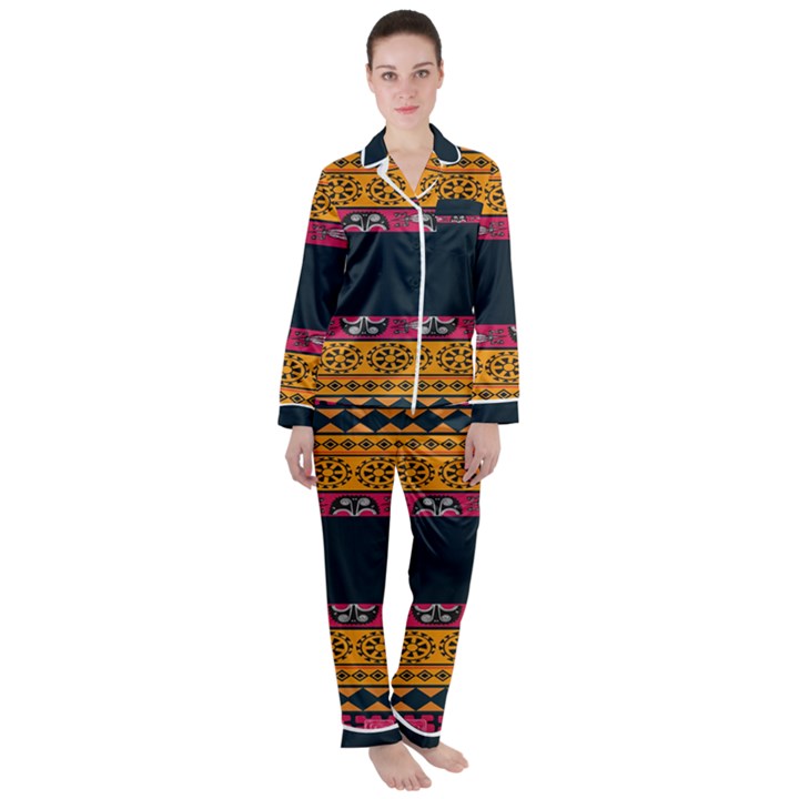 Pattern Ornaments Africa Safari Summer Graphic Women s Long Sleeve Satin Pajamas Set	