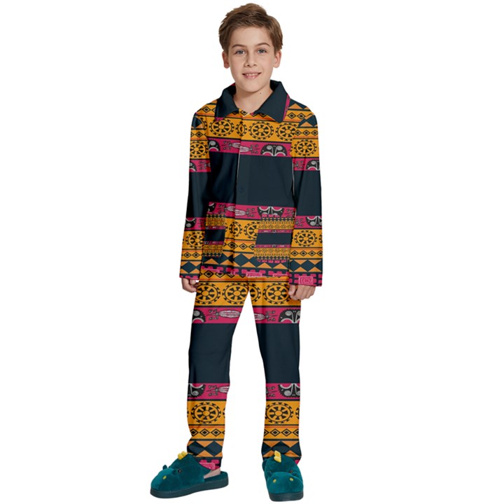 Pattern Ornaments Africa Safari Summer Graphic Kids  Long Sleeve Velvet Pajamas Set