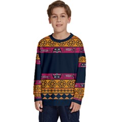 Pattern Ornaments Africa Safari Summer Graphic Kids  Crewneck Sweatshirt by Amaryn4rt