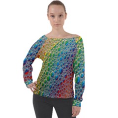 Bubbles Rainbow Colourful Colors Off Shoulder Long Sleeve Velour Top by Amaryn4rt