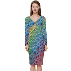 Bubbles Rainbow Colourful Colors Long Sleeve V-neck Bodycon Dress  by Amaryn4rt