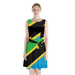 Flag Of Tanzania Sleeveless Waist Tie Chiffon Dress by Amaryn4rt