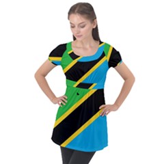 Flag Of Tanzania Puff Sleeve Tunic Top by Amaryn4rt