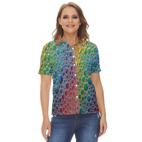 Bubbles Rainbow Colourful Colors Women s Short Sleeve Double Pocket Shirt by Amaryn4rt