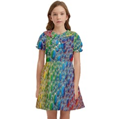 Bubbles Rainbow Colourful Colors Kids  Bow Tie Puff Sleeve Dress by Amaryn4rt