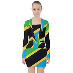 Flag Of Tanzania V-neck Bodycon Long Sleeve Dress by Amaryn4rt