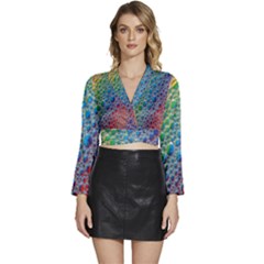 Bubbles Rainbow Colourful Colors Long Sleeve Tie Back Satin Wrap Top by Amaryn4rt