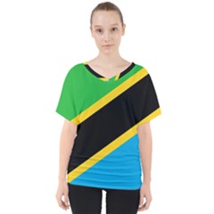 Flag Of Tanzania V-neck Dolman Drape Top by Amaryn4rt