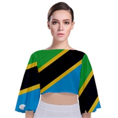 Flag Of Tanzania Tie Back Butterfly Sleeve Chiffon Top by Amaryn4rt