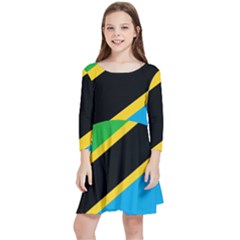 Flag Of Tanzania Kids  Quarter Sleeve Skater Dress by Amaryn4rt